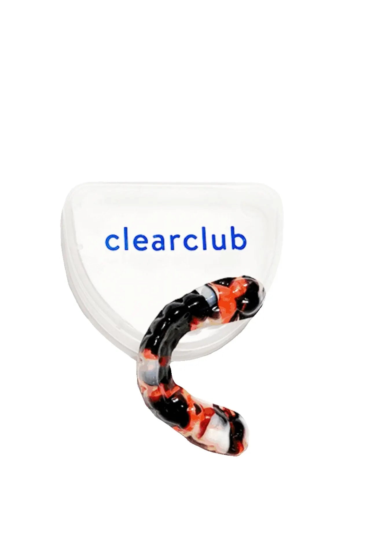 custom night guard color lava next to a clearclub case