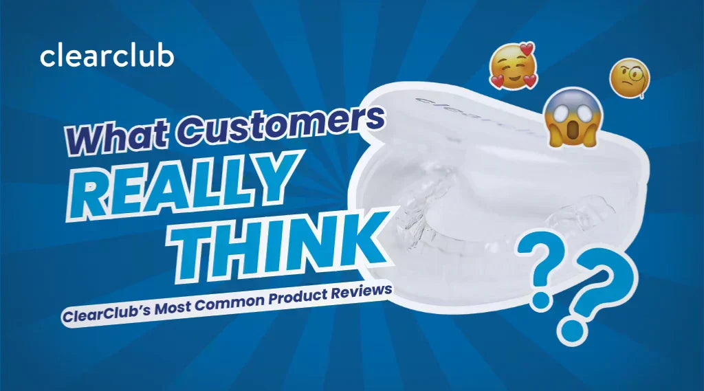 A ClearClub graphic titled “What Customers Really Think: ClearClub’s Most Common Product Reviews,” featuring the brand’s customer feedback theme.