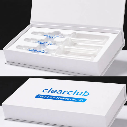 Teeth whitening gel packaged in a box